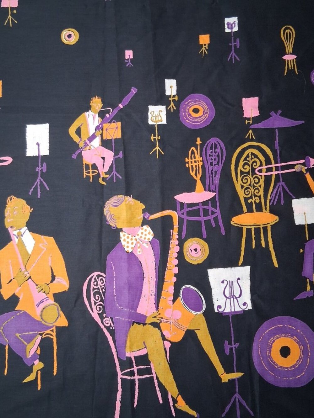 Vintage Robarre Fabrics Sewing Material Rock And Roll Jazz Band Musician 105" - Picture 7 of 16